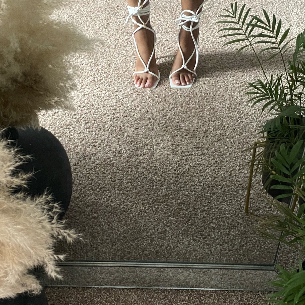 White Strappy Square Toe Heel